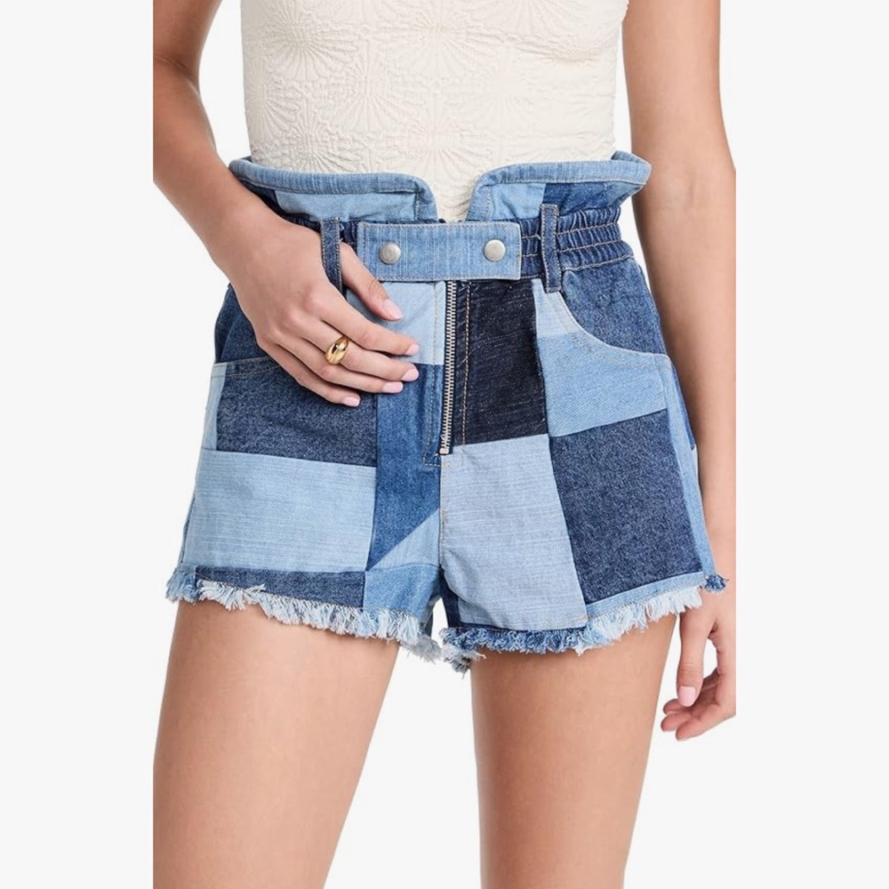 Sea New York Diego High Waist Patchwork Denim Shorts